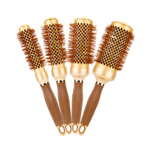 New Arrival Aluminum Barrel Hair Brush Nylon Heat-Resistant Gold Ceramic Brush Ionic Nano Technology Round Hair Brush